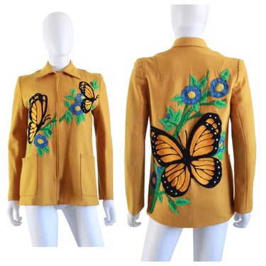 OOAK 1960s Butterfly Jacket - Vintage Butterfly Jacket - 1960s Crewel Jacket - Vintage Crewel Jacket - 1960s Coat - 1960s Jacket | Size XS 