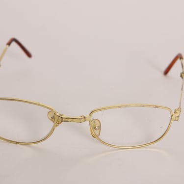 1980s Gold Tone Folding Foldable Metal Frame Prescription Eyeglasses 