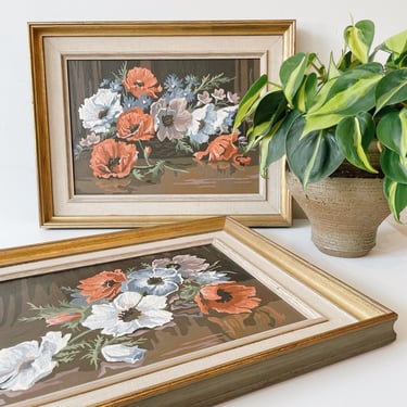 Pair of Framed Floral Paint-by-Number