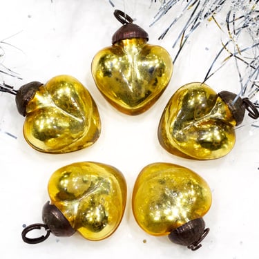 VINTAGE: 5pc Small Mercury Glass Heart Ornaments - Silver Heart Pendants - Kugel Style Christmas Ornaments - SKU 30-406-00032540 
