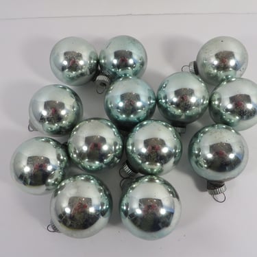 Vintage Ice Blue Glass Christmas Ornaments -  12 Shiny Brite Soft Blue Christmas Glass Ornaments 