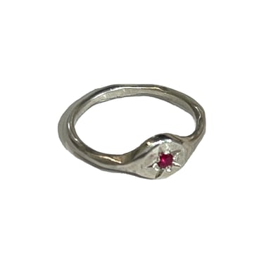 Sonja Fries | Sterling silver text ring with ruby and colored diamonds