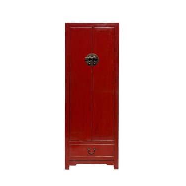 Chinese Distressed Brick Red Slim Narrow Tall Storage Cabinet cs7316E 