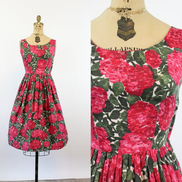 1950s PAT PERKINS rose print cotton dress xs | new spring 