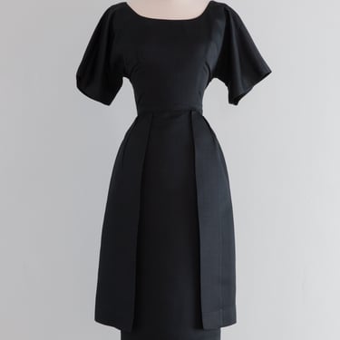 Elegant 1950's Black Silk Cocktail Dress by Mancini / Waist 27&quot;