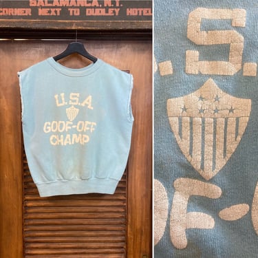 Vintage 1960’s U.S.A. Goof-Off Champ Funny Pop Art Cartoon Cotton Sweatshirt, 60’s Cut Offs, Vintage Clothing 