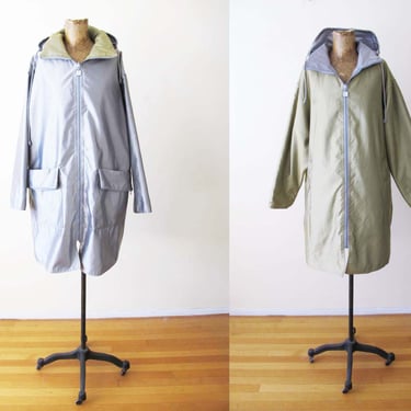 Vintage 2000s Y2k Silver Gold Reversible Parka Jacket - Shiny Hooded Millennium Jacket - Minimalist Avant Garde Clothing - Nylon 