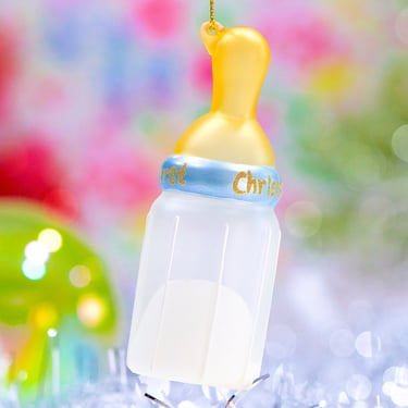 VINTAGE: Baby Bottle Blown Glass Ornament - Baby's First Christmas Ornament - Christmas Ornaments - Xmas, Holiday - SKU 28 29-D-00031216 