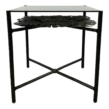 Theodore Alexander Modern Bronze Tropical Leaf Design End Table