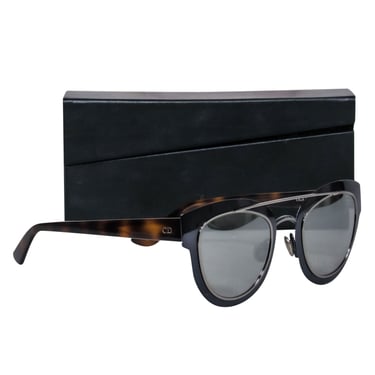 Christian Dior - Silver & Tortoise Shell Mirrored Cat Eye Sunglasses w/ Brow Bar