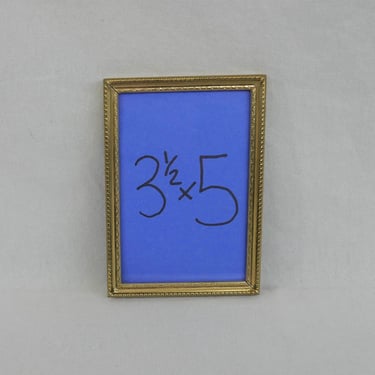 Vintage Picture Frame - Gold Tone Metal w/ Glass - Holds 3 1/2" x 5" Photo - Tabletop - Somewhat crooked - 3x5 Frame 