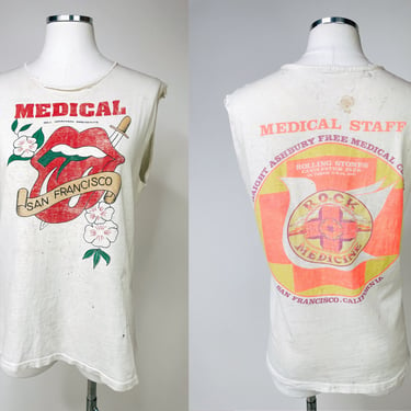 1981 Bill Graham Presents Rolling Stones Candlestick Park San Francisco Medical Staff Rock Medicine Thrashed Cut Off T Shirt | Vintage 