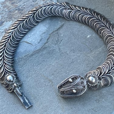 Vintage Sterling Coiled Silver Filigree Snake Bracelet 