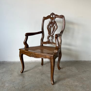 Finely Italian Carved Walnut and Cane Provincial Accent- Desk Chair 