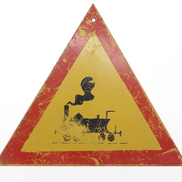 Vintage European Steel Railroad Train Road Traffic Sign