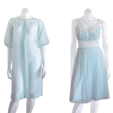 1960s light blue nightgown and robe 