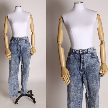 1980s Blue and White Acid Wash High Waisted Jeans by Lorielle -Size 11/12 