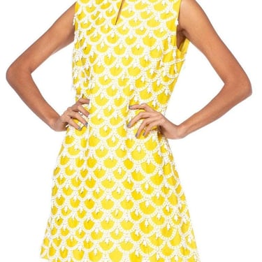 1960'S Yellow Hand Beaded Silk Radzimir Mod Cocktail Dress 