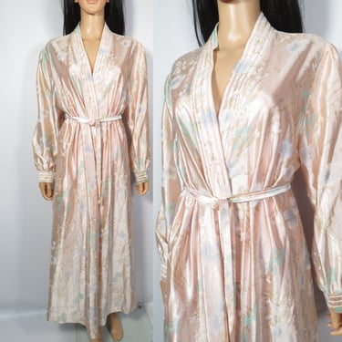 Vintage 70s/80s Floral Silky Full Length Loungewear Robe Made In USA Size M/L 