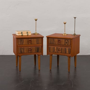 Mid-century teak bedside tables with rosewood inlays, Denmark 1960s, set of 2 