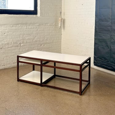 Edward Wormley for Dunbar “5403” Minimal Console Table Credenza in Redwood Ash & White Lacquered Walnut 