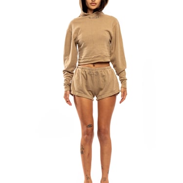 MINI SAFETY PIN SWEATSHORTS IN TAUPE TERRY