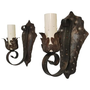 Pair of 1920's rustic wrought iron sconces