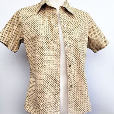 Louis Vuitton Logo Print Cotton Shirt Short Sleeve Button Down, 36" Chest, Small/Med Oxford Preppy Tribute Top Blouse Unisex 