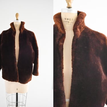 1950s Dark Reddish-Brown Faux Mouton Fur Coat 