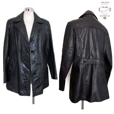 70's Black Leather Vintage Overcoat, Coat, Jacket, Hippie Fight Club, Mens, Womens, Unisex ,1970's, 1960's Trenchcoat, Ossie Clark Boho 
