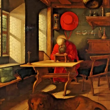 Antique Oil Painting, After Albrecht Durer, St. Jerome In His Study, 67", 1700's