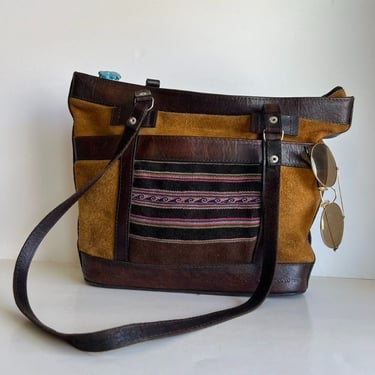 Handmade Bolivian Brown Genuine Leather Southwestern Tapestry Tote Bag 