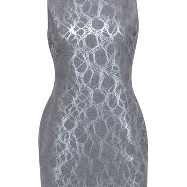 Elizabeth & James - Grey Bodycon Cocktail Dress w/ Silver Metallic Abstract Print Sz 8