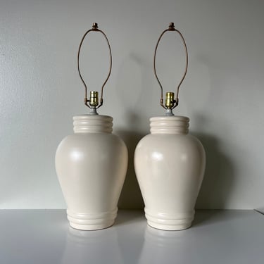 1960s Lotte and Gunnar Style White Glaze Table Lamps - a Pair 