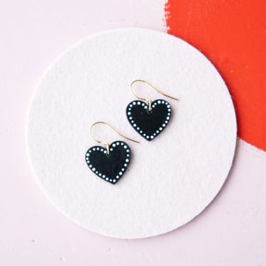 Spangled Black Heart Earrings - Sustainable Minimalist Leather Earrings 