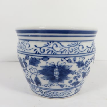 Vintage Blue White Asian Planter Vase - Blue White Chinoiserie Blue White Planter 