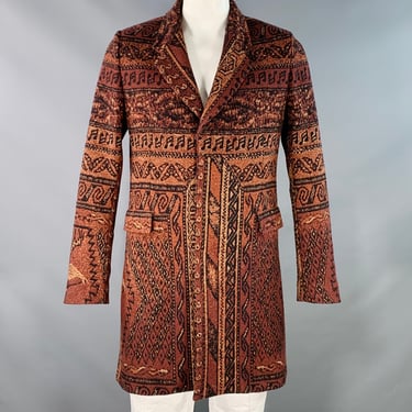 PAUL SMITH Size L Brown Black Tapestry Jacquard Wool Blend Hidden Snaps Coat