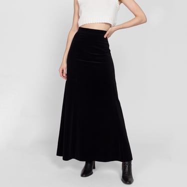 Small 70s Black Velvet Maxi Skirt 26.5