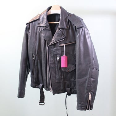 vintage grey motorcycle jacket - quilted perfecto authentic real leather quilted hardware 