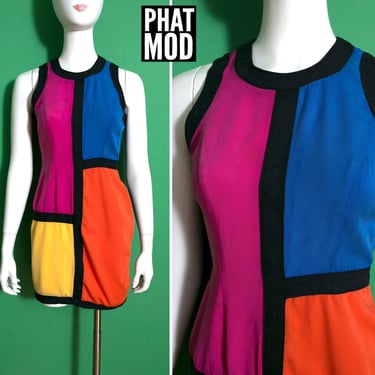 Iconic Vintage 90s Mondrian Color Block Dress by La Belle 