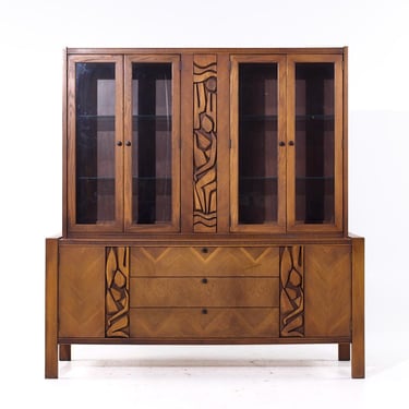 United Mid Century Tiki Walnut Credenza and Hutch - mcm 