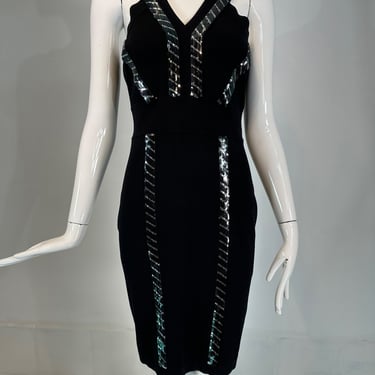 Versace Collection Black & Silver Sequin Knit Halter Neck Dress 44