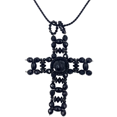 Erickson Beamon Black Beaded Cross Necklace 