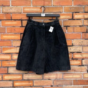 vintage 90s black leather high waist shorts / 27 s small 