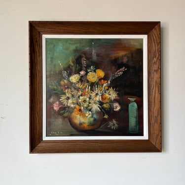 Vintage “Still Life With Flowers” Impressionist- Style Oil Painting, Signed 