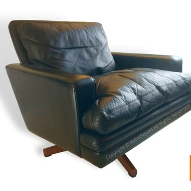 Danish Modern Black Leather Lounge Chair by Fredrik Kayser for Vante MCM