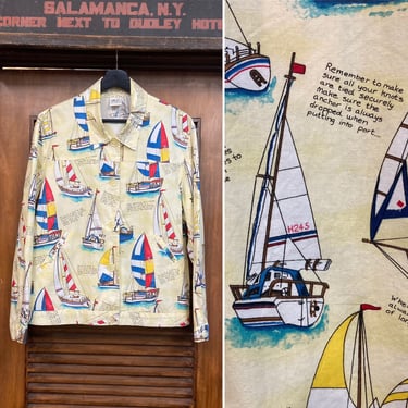 Vintage 1980’s Nautical Pattern Sailing Cotton Windbreaker Jacket, 80’s Beach Jacket, Vintage Sailing Jacket, Vintage Clothing 
