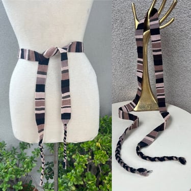 Vintage boho woven browns fabric belt sash block color design Mexico 