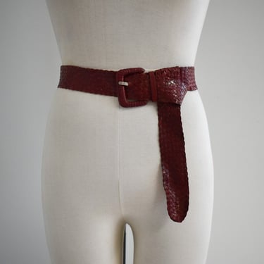 1980s Nine West Deep Red Soft Leather Braided Belt 