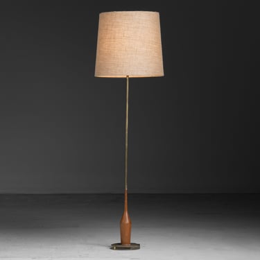 Brass & Wood Floor Lamp